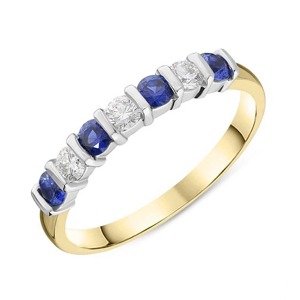 BEARDS SAPPHIRE & DIAMOND WHITE & YELLOW GOLD SEVEN STONE Half Eternity RING