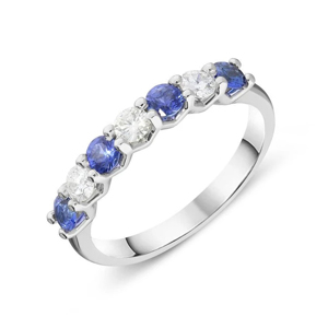 BEARDS SAPPHIRE & DIAMOND CLAW SET SEVEN STONE HALF ETERNITY RING