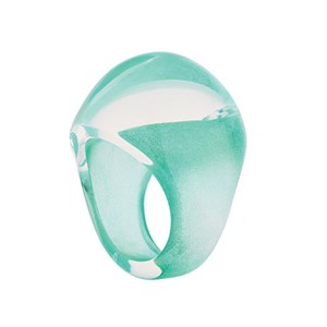 Lalique Clear Crystal with Green Patina Cabochon Ring