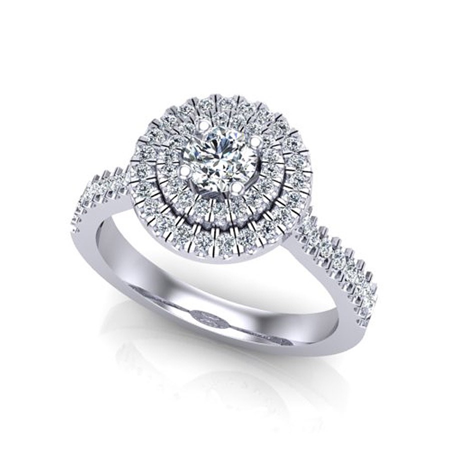 Beards Double Halo Diamond & Platinum Engagement Ring - 0190011129