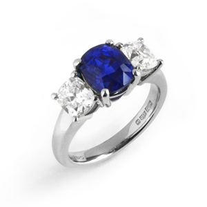 Beards 1804 High Jewellery Sri Lankan Royal Blue Sapphire and Diamond Trilogy Ring