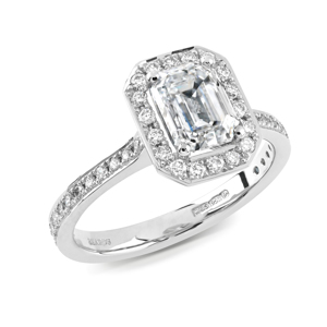 Beards Platinum Emerald Cut Halo Ring