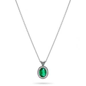 Beards Platinum Emerald & Diamond Halo Pendant