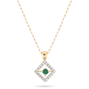 Beards Princess Cut Emerald & Diamond Floating Halo Pendant