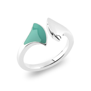 Beards Éventail Fan Enamel Ring, Verdigris Green