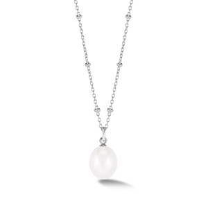 DOWER & HALL Timeless Adjustable 10mm Oval White Freshwater Pearl Pendant