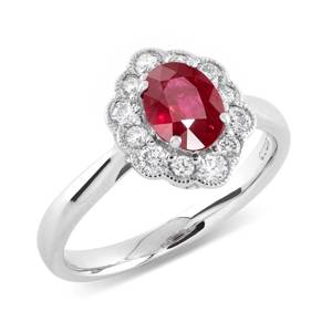 Beards Platinum Ruby & Diamond Cluster Ring