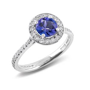 Beards Platinum Tanzanite & Diamond Halo Ring