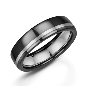 Zedd Polished Zirconium & Silver Ring with 9ct White Gold Stripe 6mm
